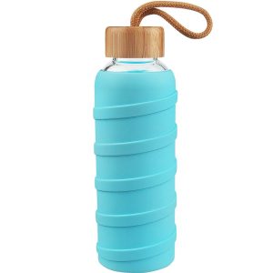 glass water bottle with colorful sleeve