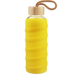 glass water bottle with colorful sleeve