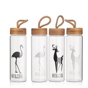High borosilicate glass water bottle with wood cap