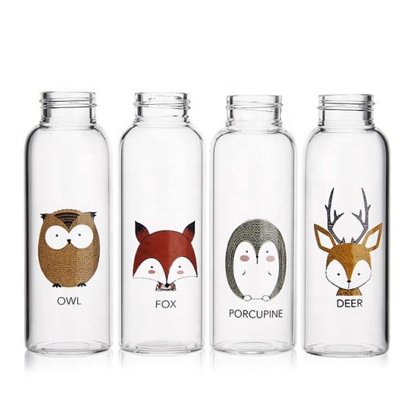 High borosilicate glass water bottle with wood cap